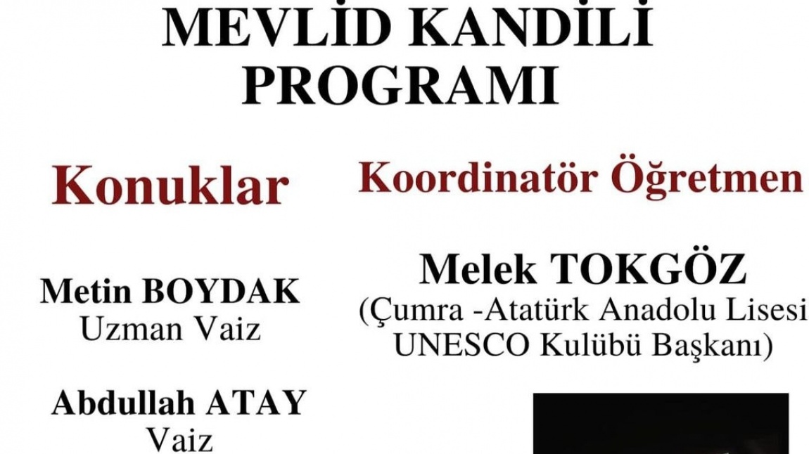 OKULUMUZDA ''MEVLİD KANDİLİ PROGRAMI'' DÜZENLENDİ